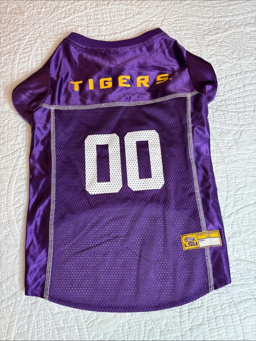 Pets First Purple LSU Pet Jersey with Gold Logo